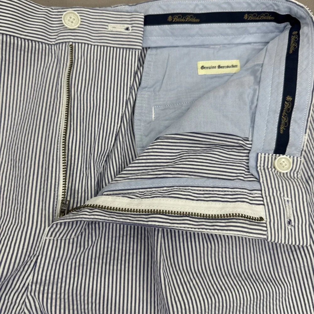Brooks Brothers Pants Mens 36X32 Genuine Seersucker Blue White Cuffed